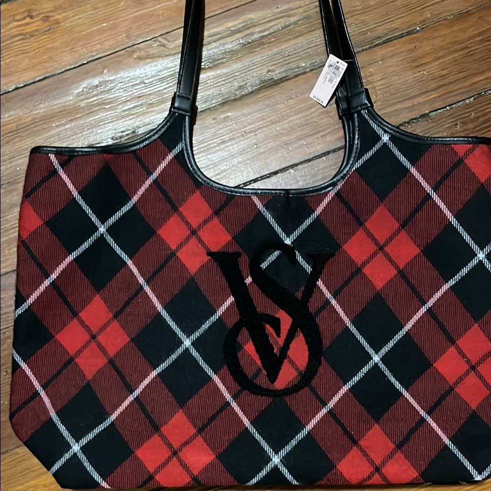 Victoria's Secret Red and Black Tartan Tote